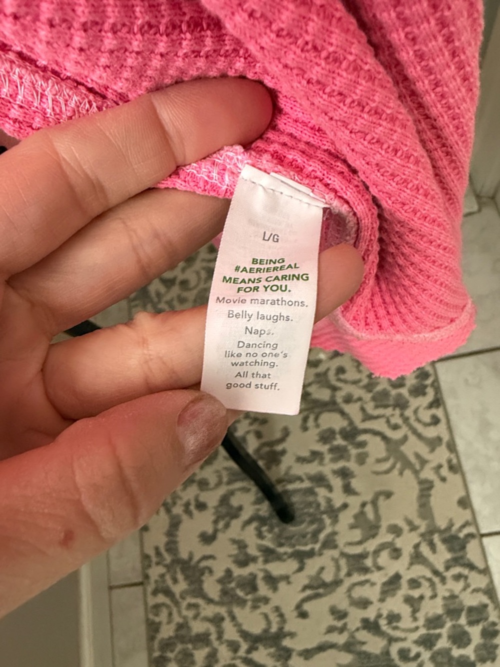 Aerie Pink Waffle Knit Button-Up Shirt - Picture 7 of 11